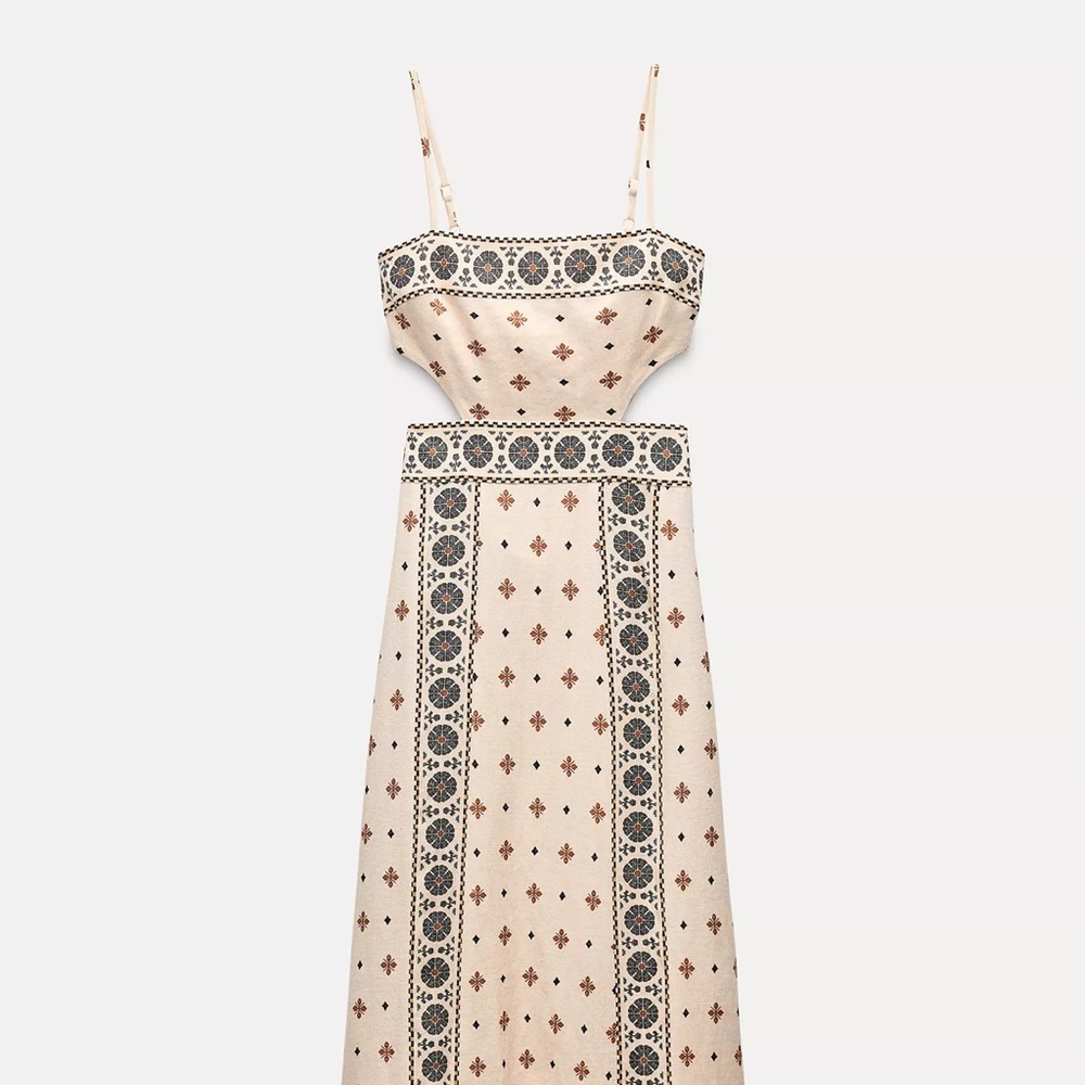 Linen blend cut out midi dress